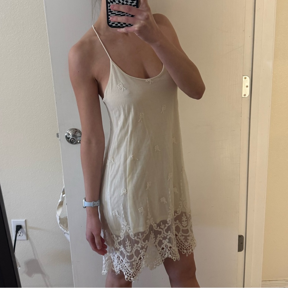 Cream Lace Trim Slip Dress